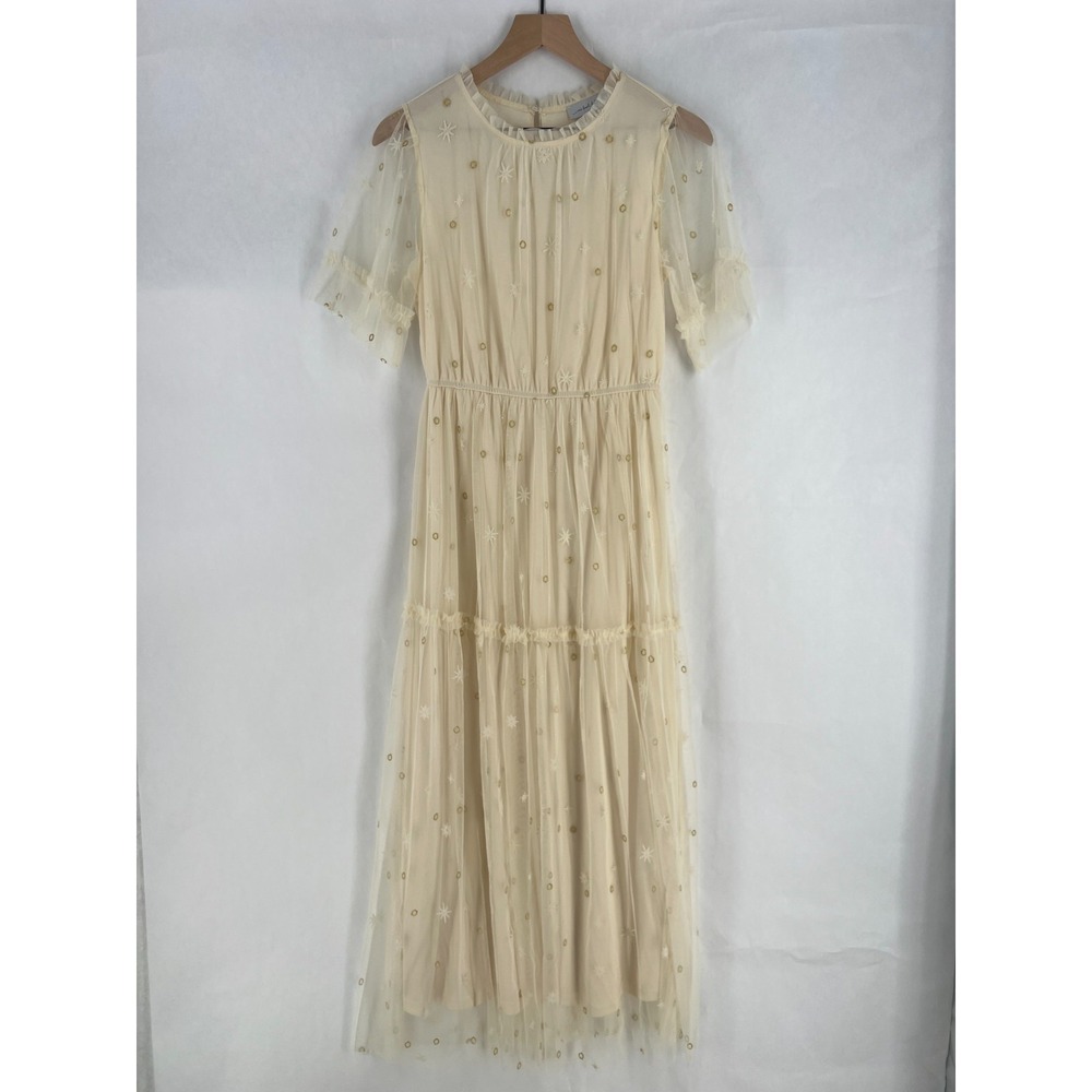 One Loved Babe Prescott Dress Womens Small Ivory Stars Sheer Embroidery & Ruffle